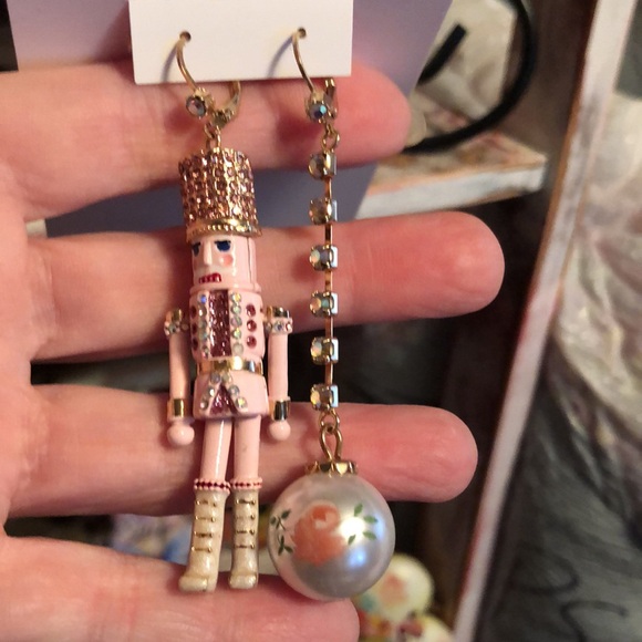 NWT Sparkly Rhinestone BETSEY JOHNSON Pink Nutcracker Jeweled  Holiday Earrings - Picture 5 of 17